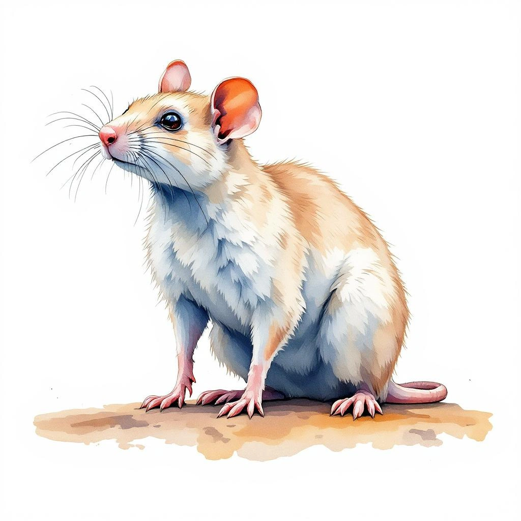 Watercolor illustration of Central Australian Rock Rat (Zyzomys pedunculatus)
