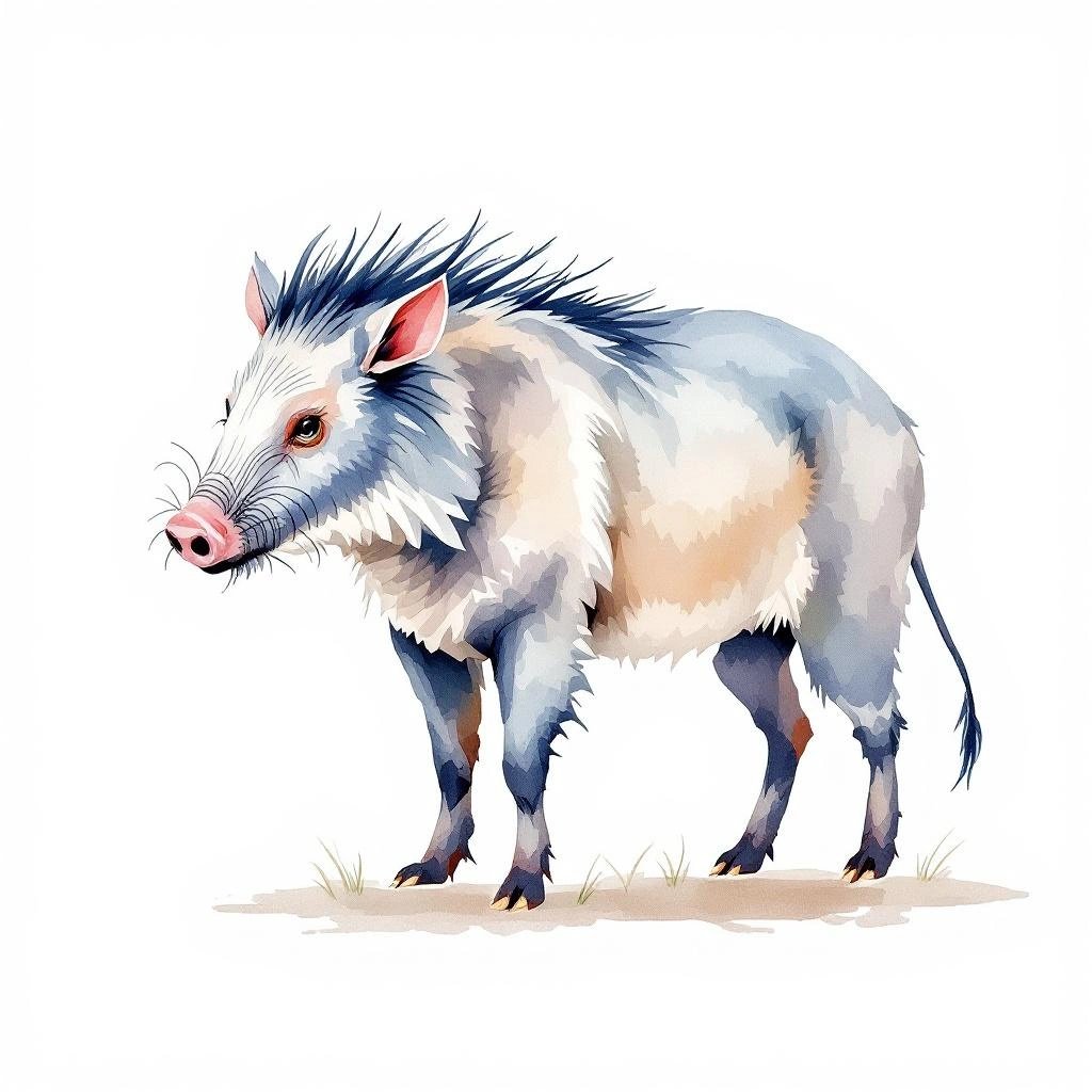 Watercolor illustration of Chacoan Peccary (Catagonus wagneri)