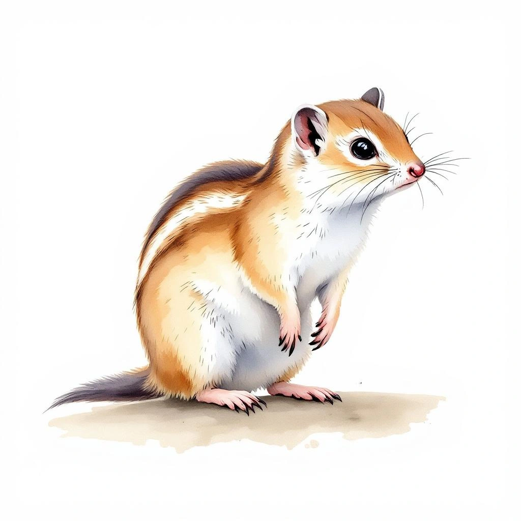 Watercolor illustration of Streifen-Ringelschwanzbeutler (Sminthopsis archeri)