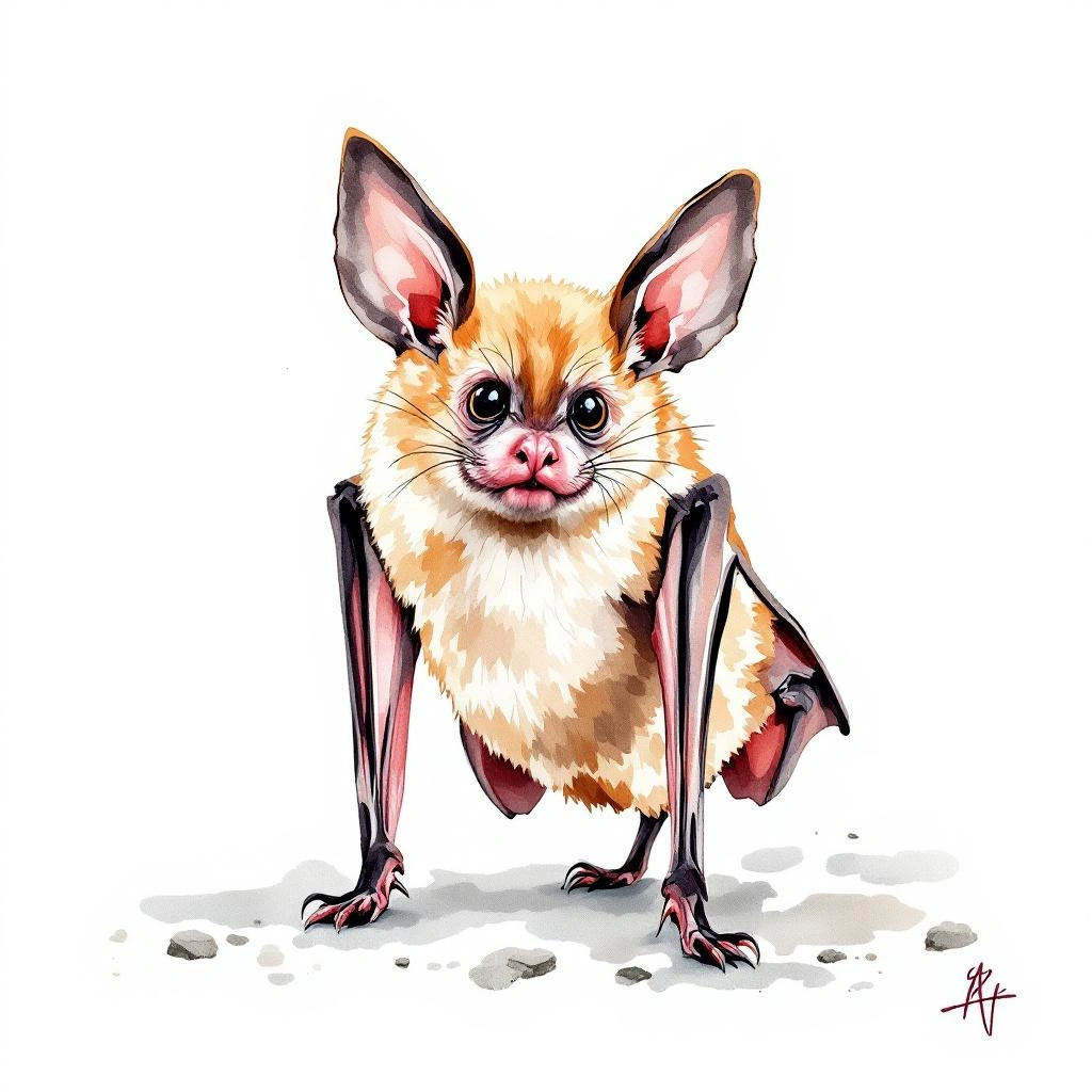 Watercolor illustration of Chestnut Long-tongued Bat (Lionycteris spurrelli)