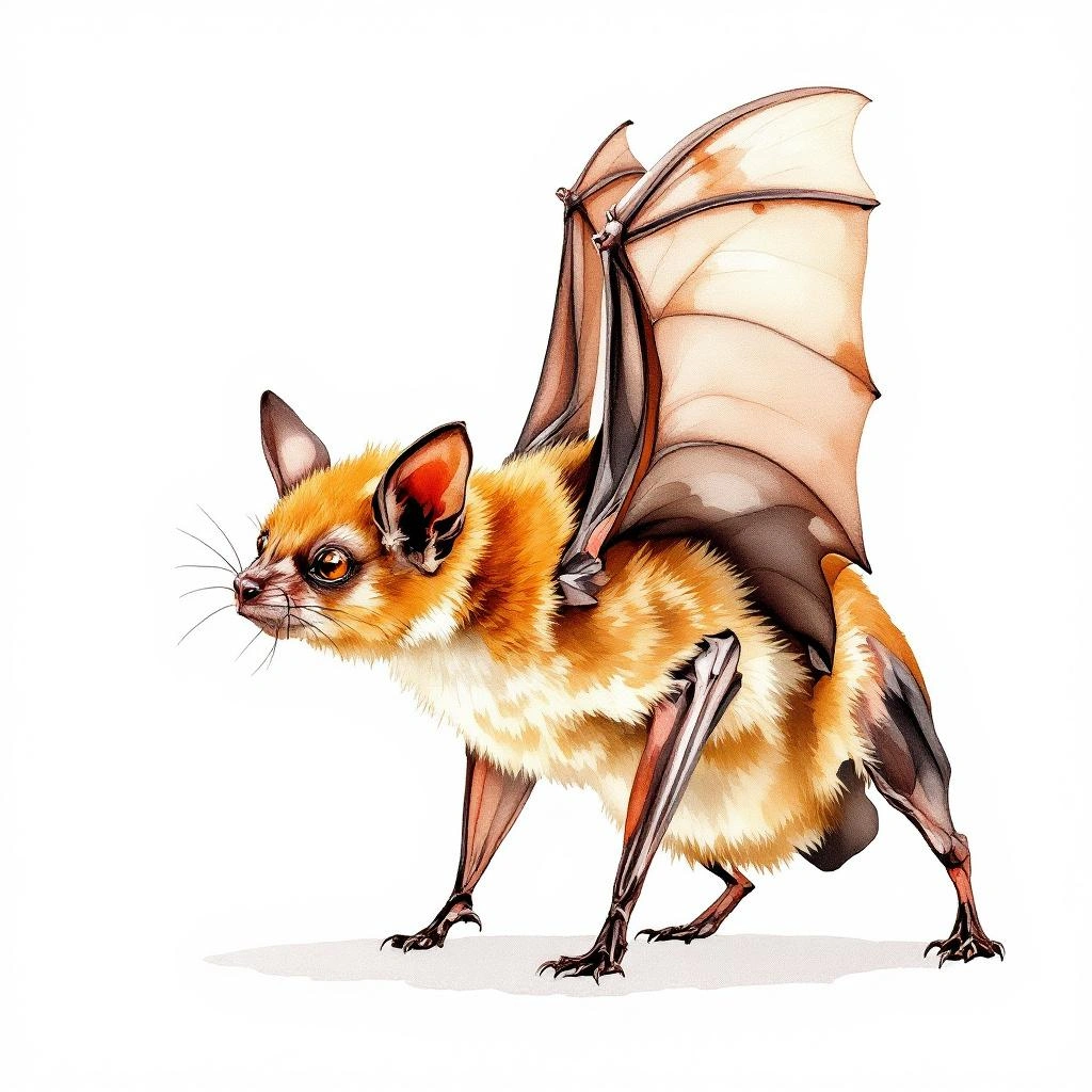 Watercolor illustration of Chestnut Sac-winged Bat (Cormura brevirostris)