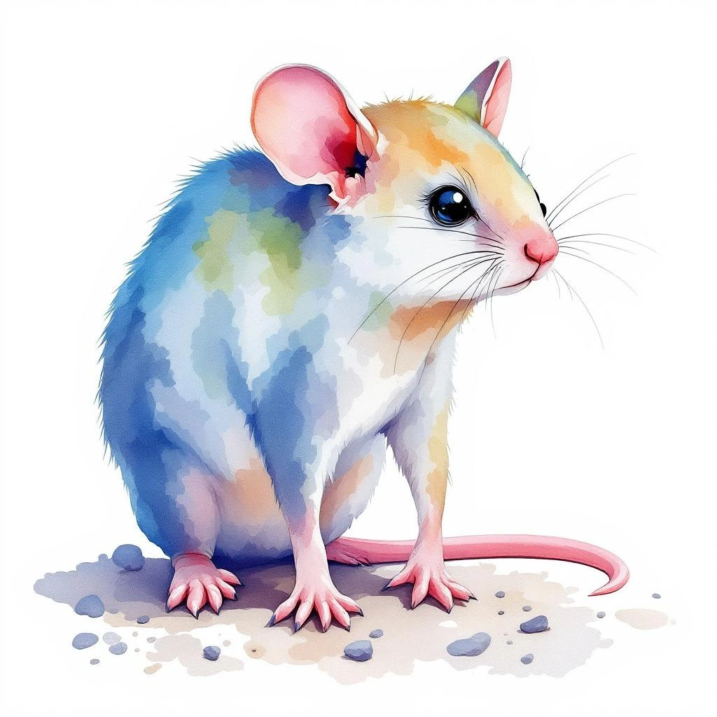 Watercolor illustration of Chibchan water mouse (Chibchanomys orcesi)