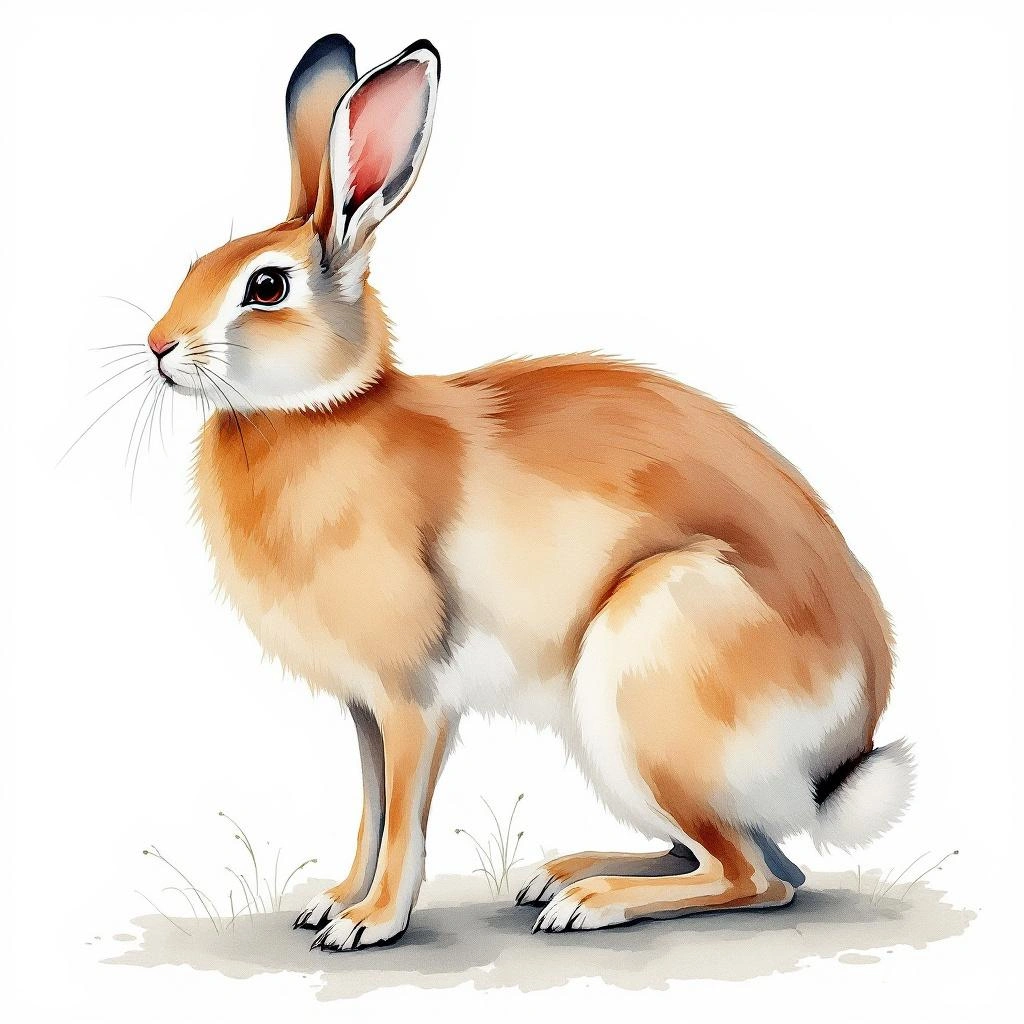 Watercolor illustration of Chinese Hare (Lepus sinensis)