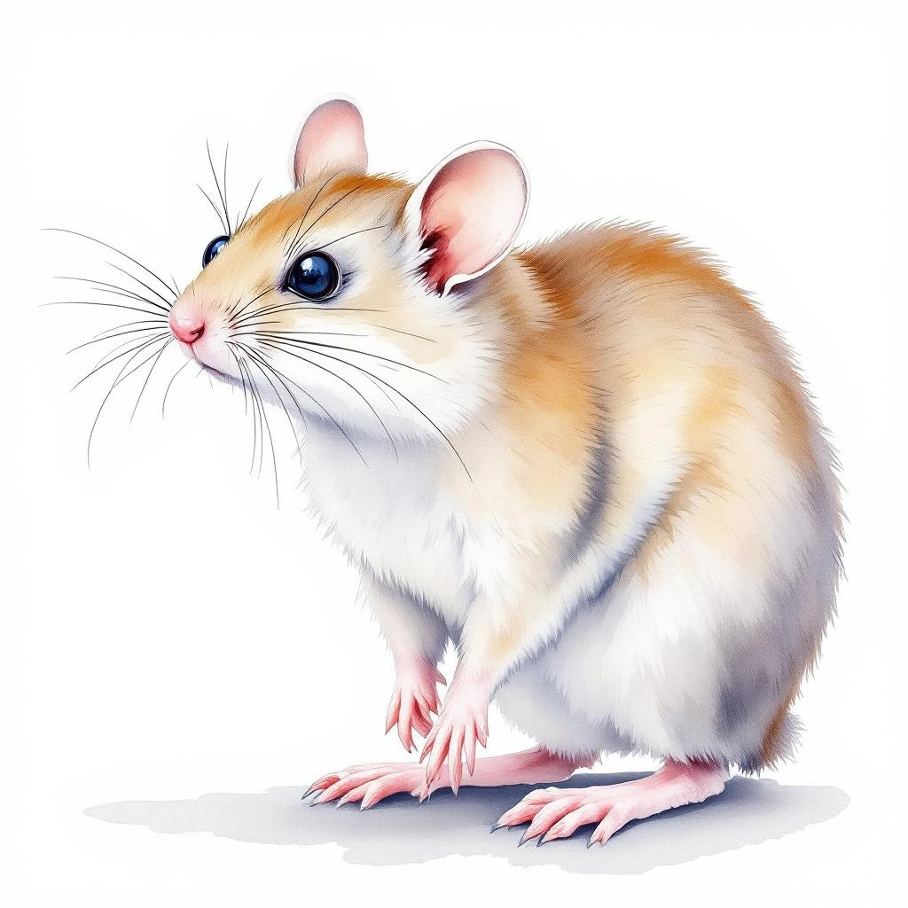 Watercolor illustration of Chinese Jumping Mouse (Eozapus setchuanus)