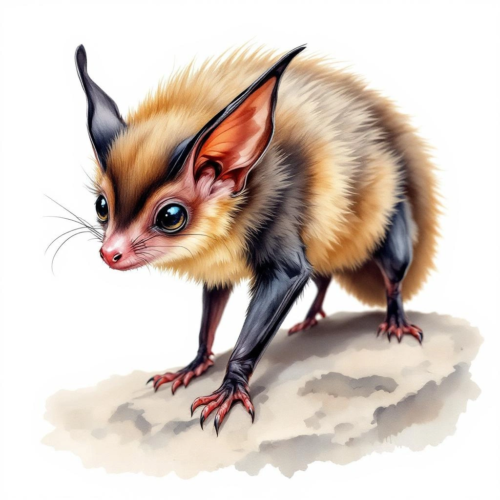 Watercolor illustration of Chinese Pipistrelle (Hypsugo pulveratus)