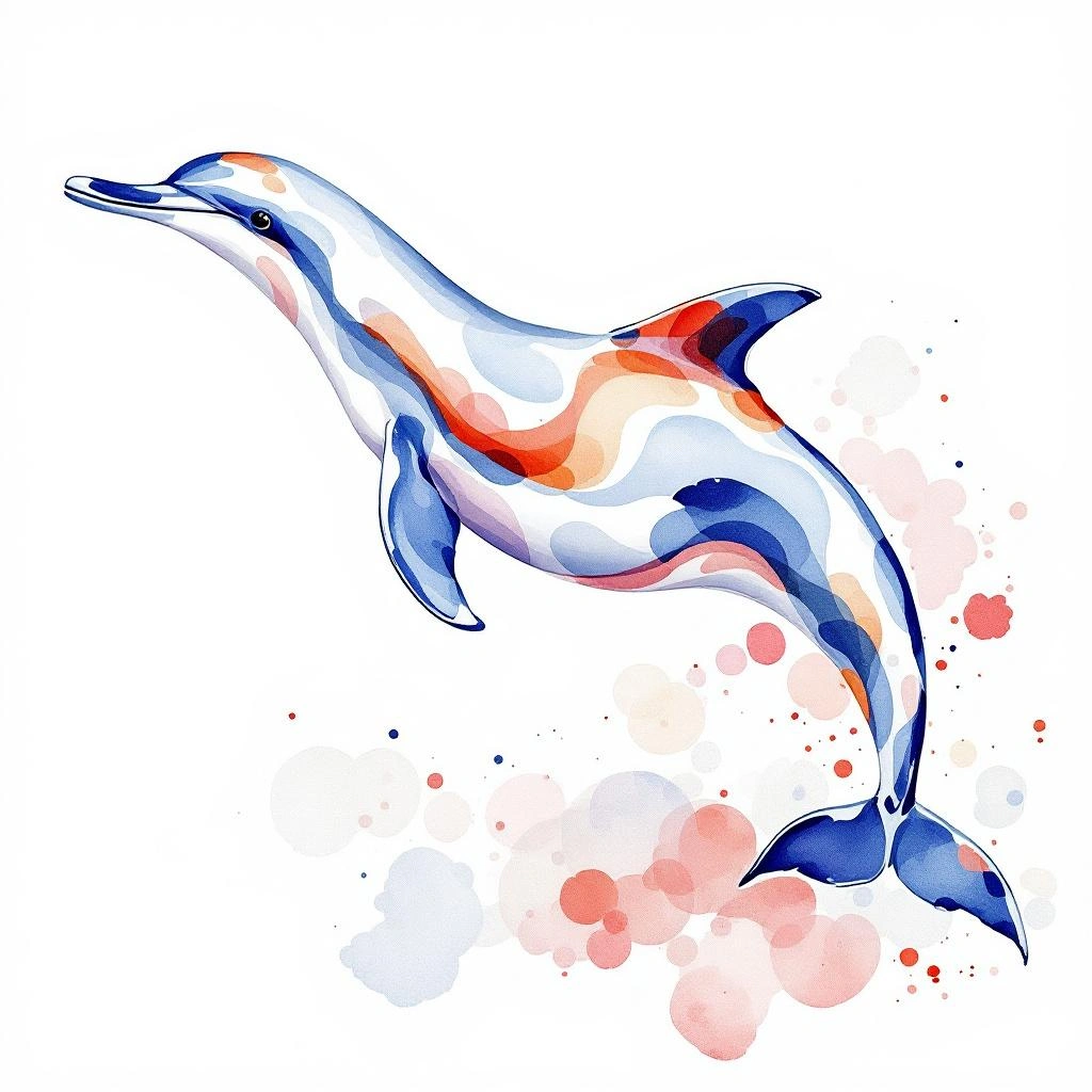 Watercolor illustration of Chinese river dolphin (Lipotes vexillifer)