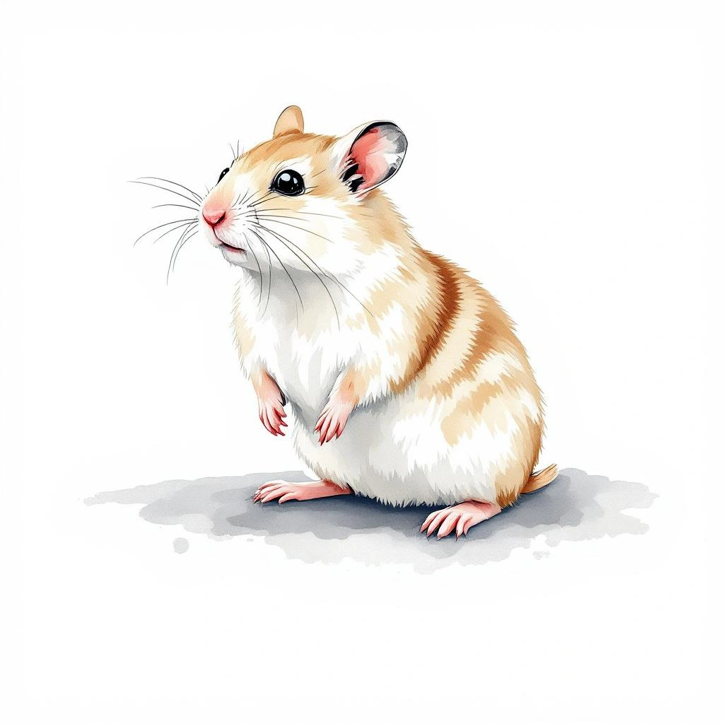 Watercolor illustration of Ciscaucasian Hamster (Mesocricetus raddei)