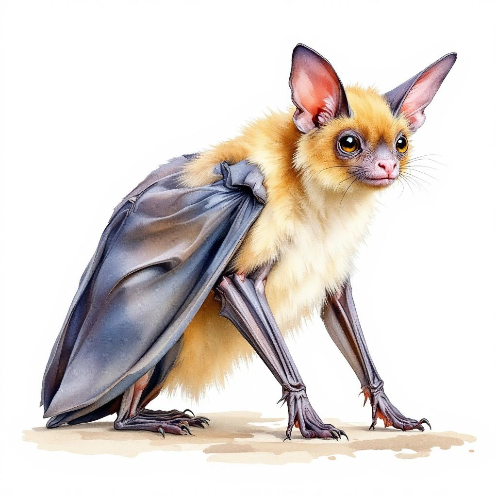Watercolor illustration of Coiban Mastuff Bat (Molossus coibensis)