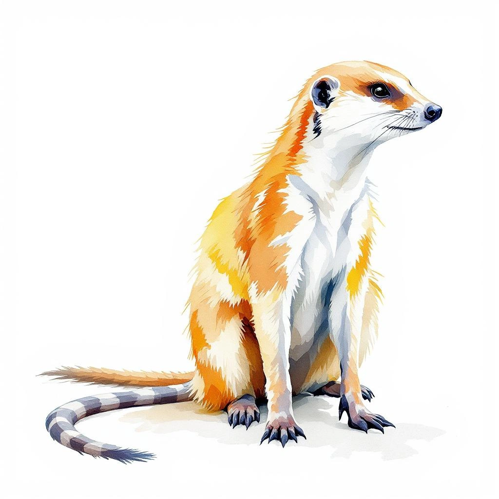 Watercolor illustration of Collared Mongoose (Herpestes semitorquatus)