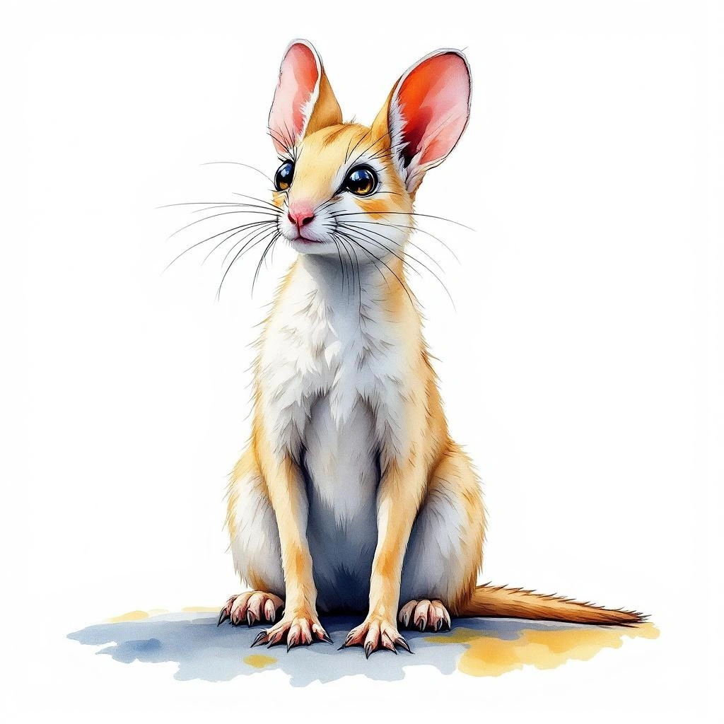 Watercolor illustration of Comb-toed Jerboa (Paradipus ctenodactylus)