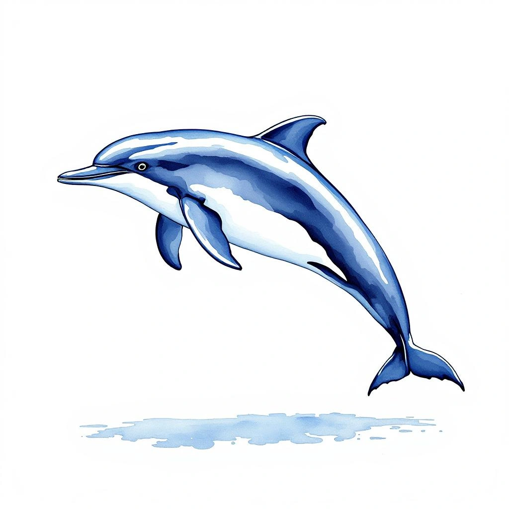 Watercolor illustration of Commerson s Dolphin (Cephalorhynchus commersonii)