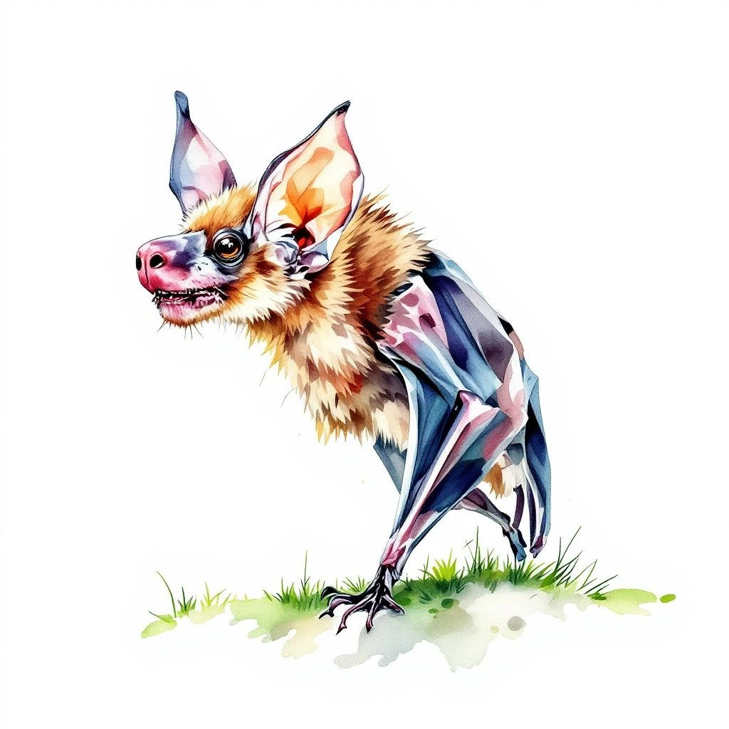 Watercolor illustration of Commerson's Leaf-nosed Bat (Macronycteris commersonii)