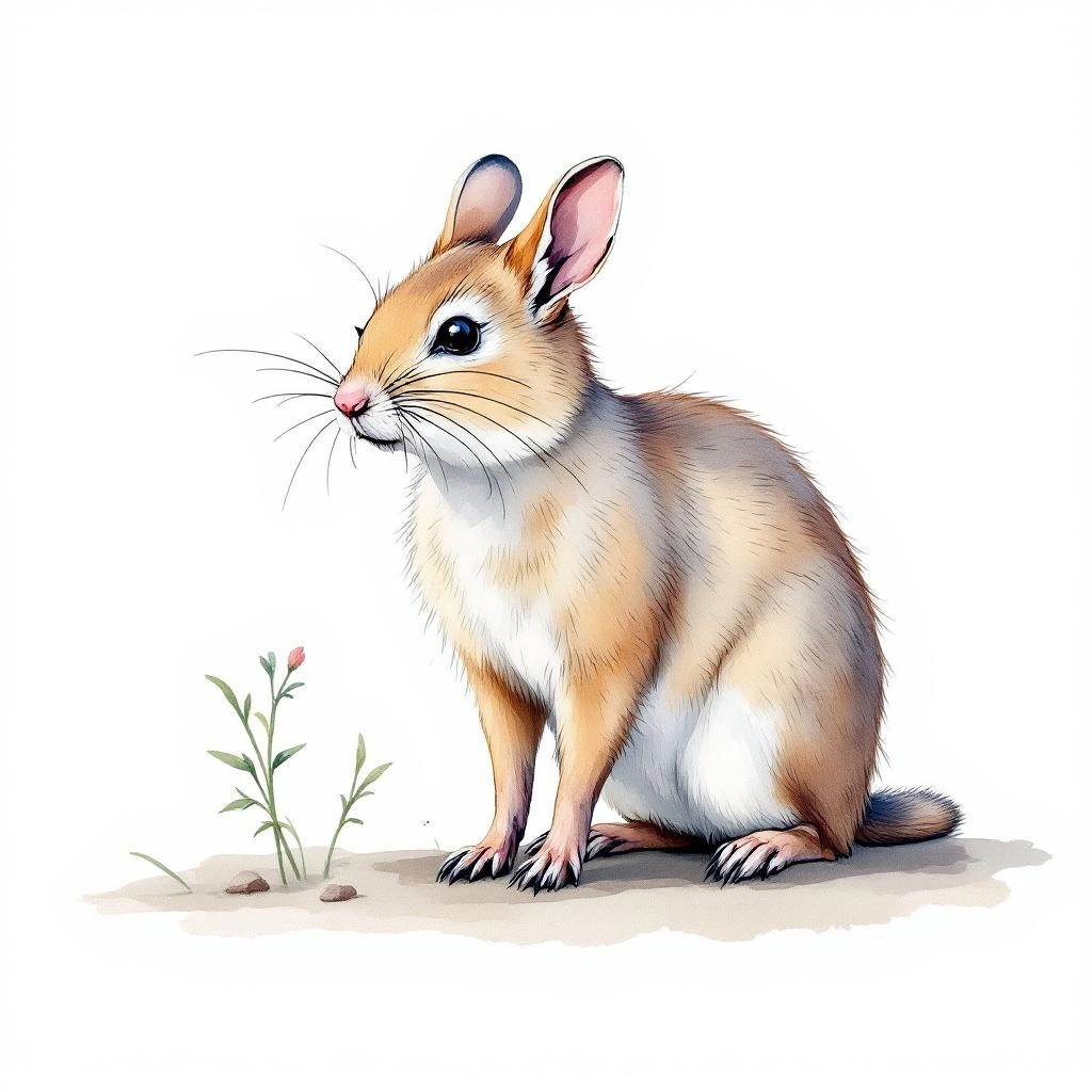Watercolor illustration of Common Bunomys (Bunomys chrysocomus)