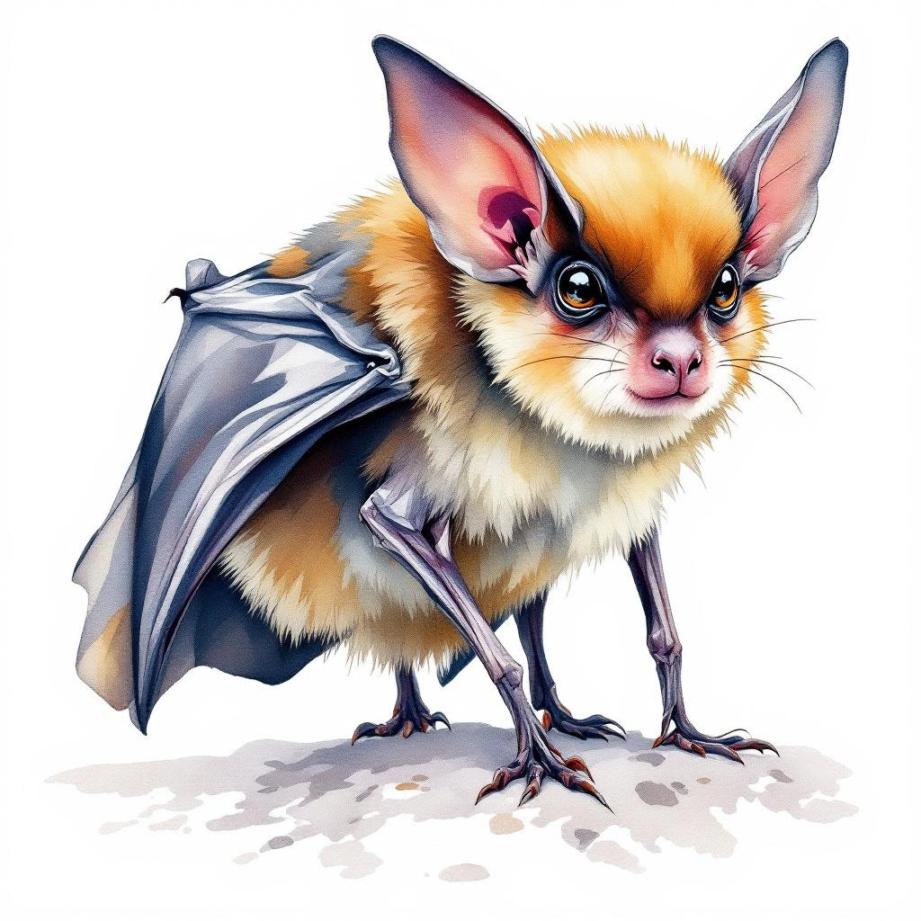 Watercolor illustration of Common Dwarf Bonneted Bat (Eumops bonariensis)