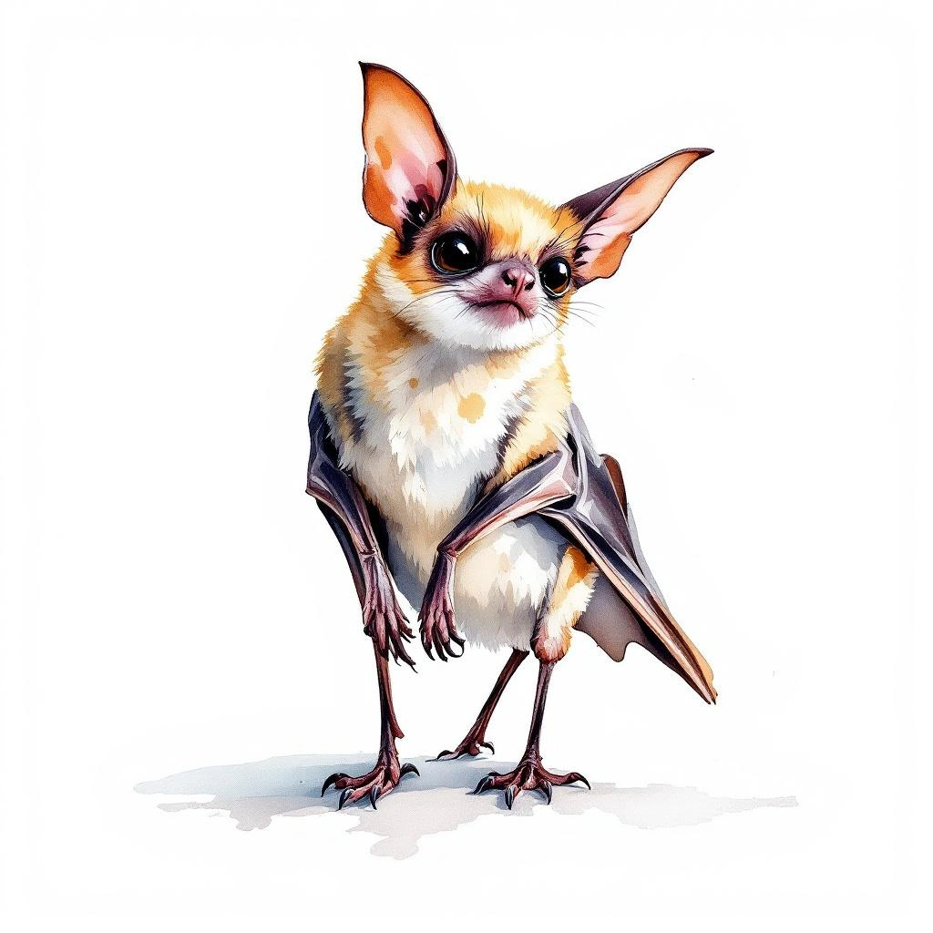 Watercolor illustration of Common Mustached Bat (Pteronotus parnellii)