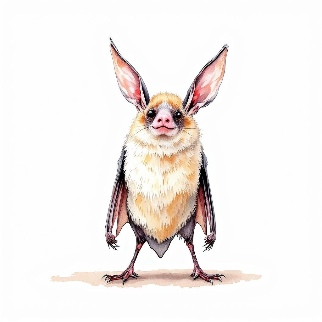 Watercolor illustration of Common Sword-nosed Bat (Lonchorhina aurita)