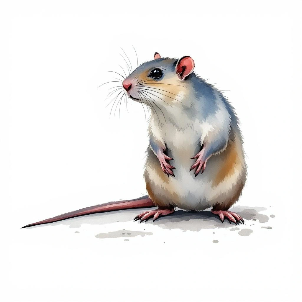 Watercolor illustration of Common Water Rat (Hydromys chrysogaster)
