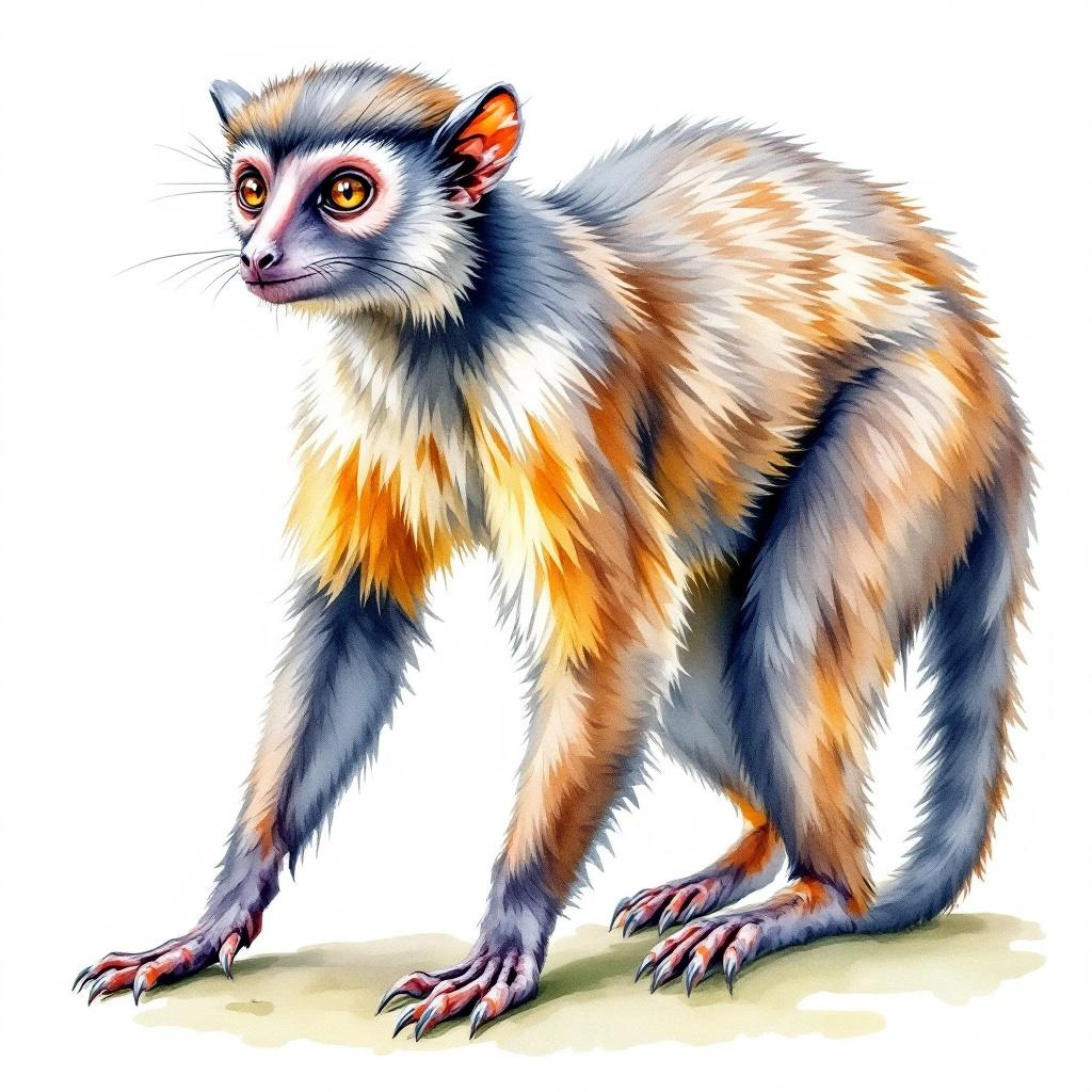 Watercolor illustration of Zogue-zogue (Plecturocebus cupreus)