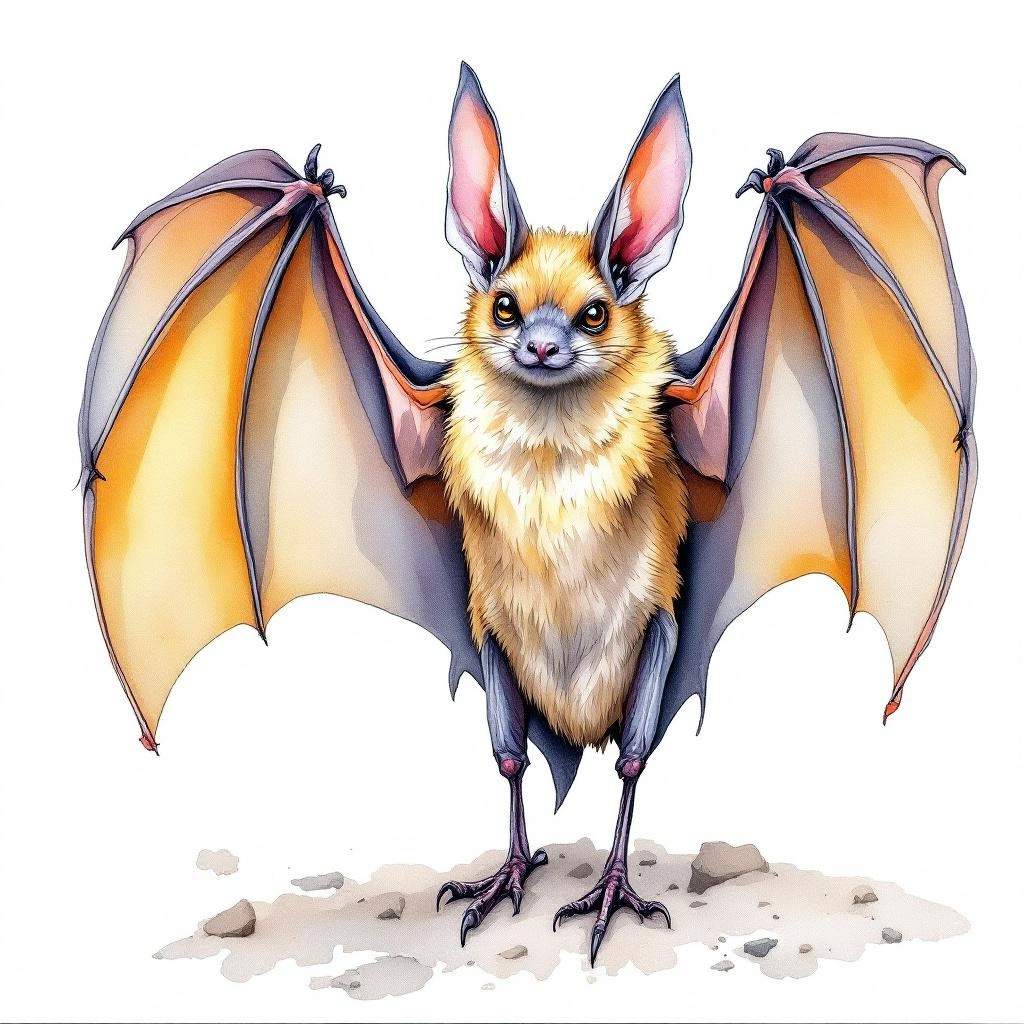 Watercolor illustration of Cozumelan Golden Bat (Mimon cozumelae)