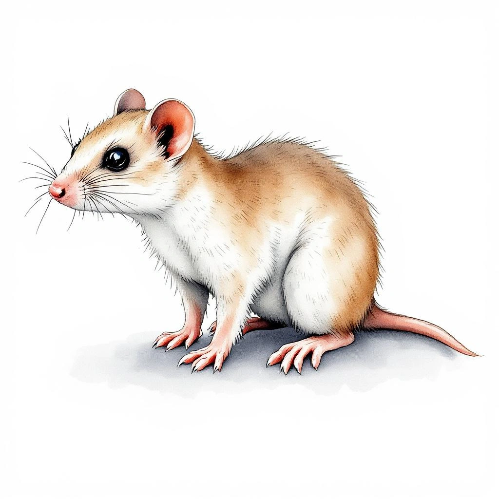 Watercolor illustration of Cretan Shrew (Crocidura zimmermanni)