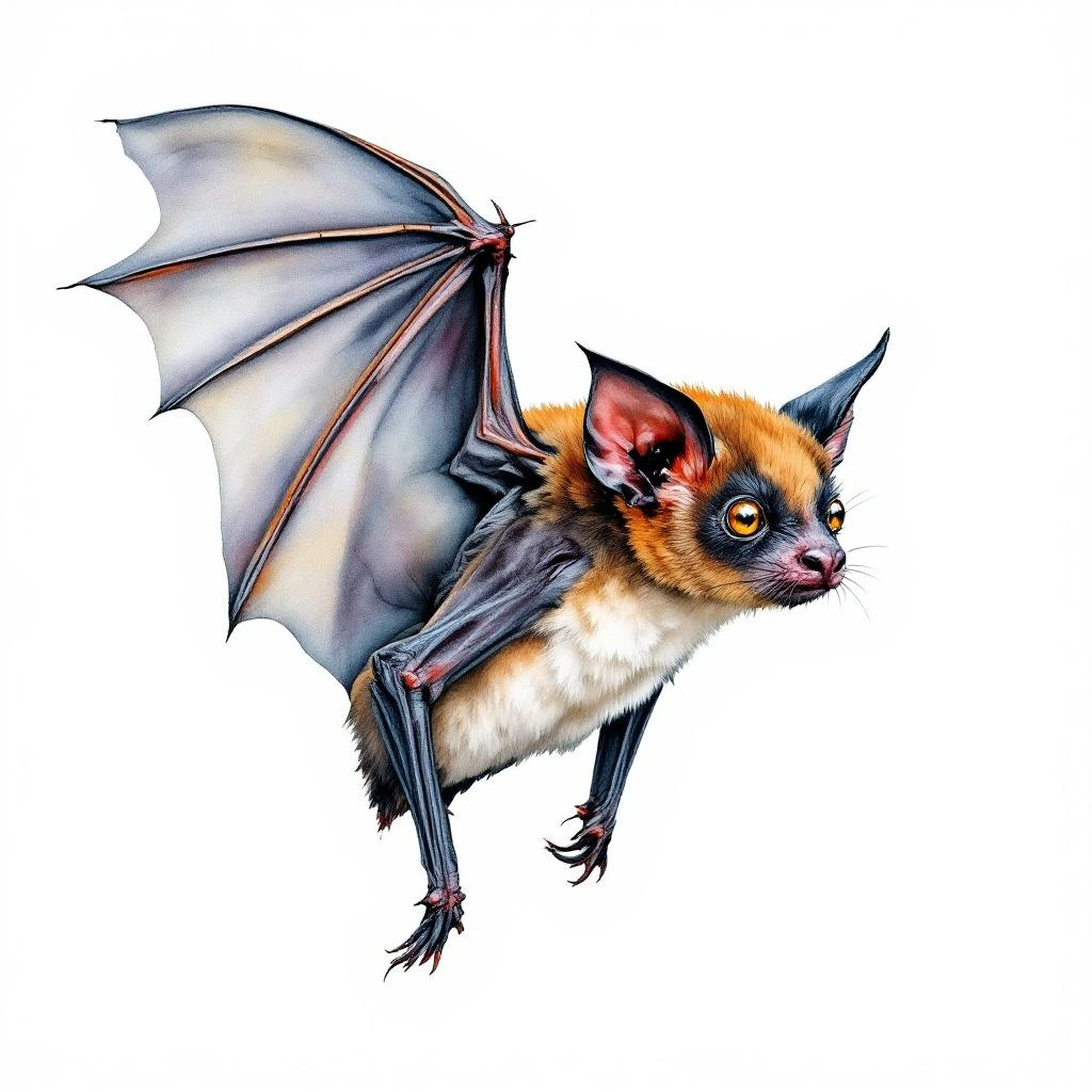 Watercolor illustration of Cuban Fruit-eating Bat (Brachyphylla nana)