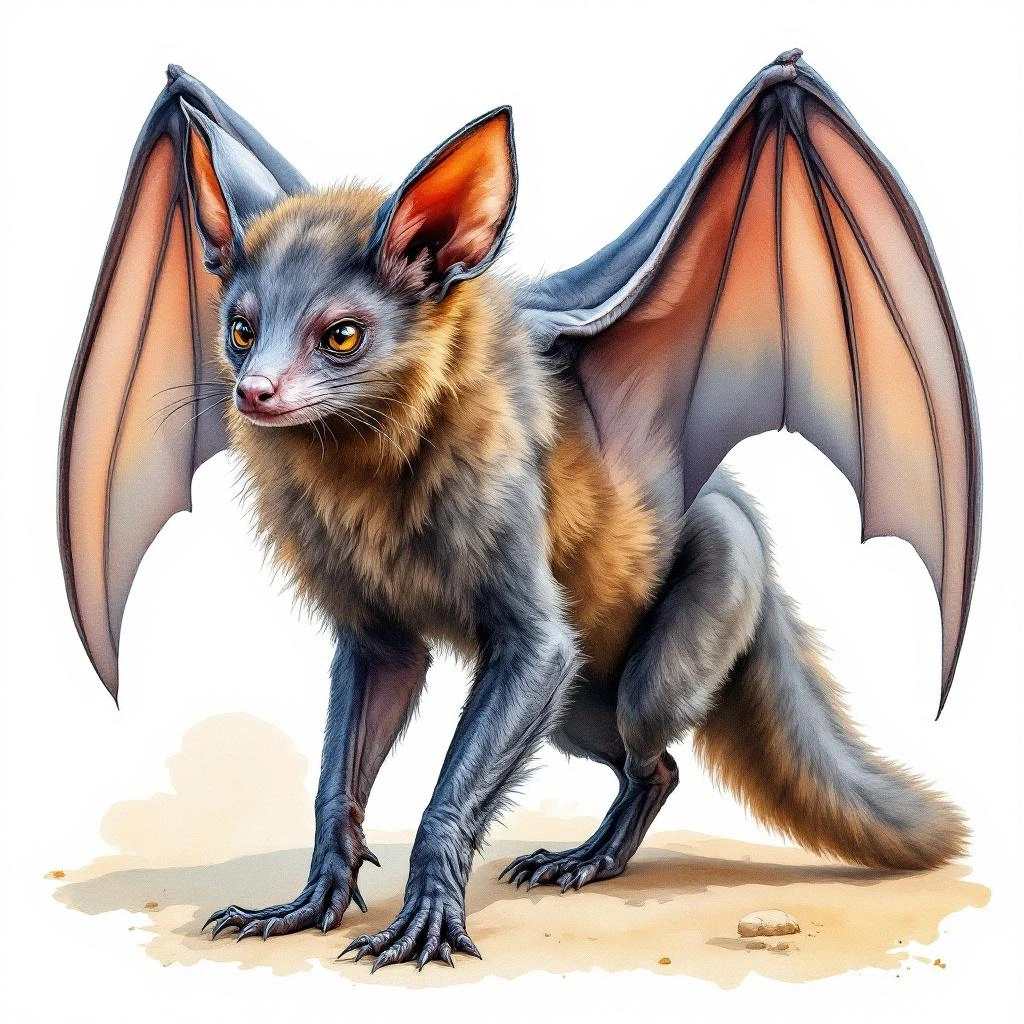 Watercolor illustration of Dark flying fox (Pteropus subniger)