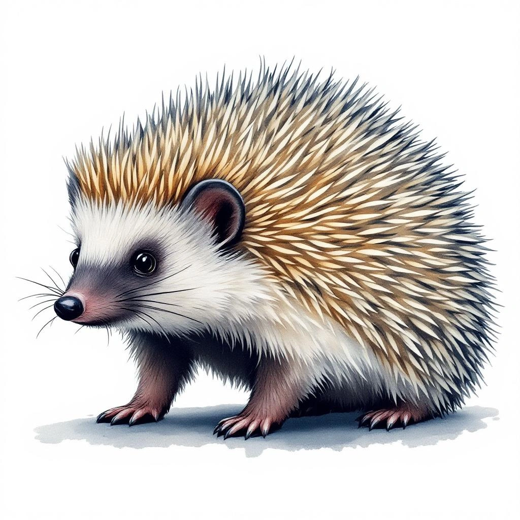 Watercolor illustration of Daurian Hedgehog (Mesechinus dauuricus)