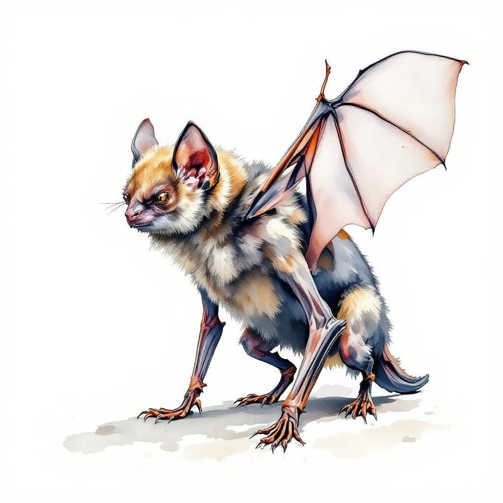 Watercolor illustration of Davison’s Mastiff Bat (Promops davisoni)