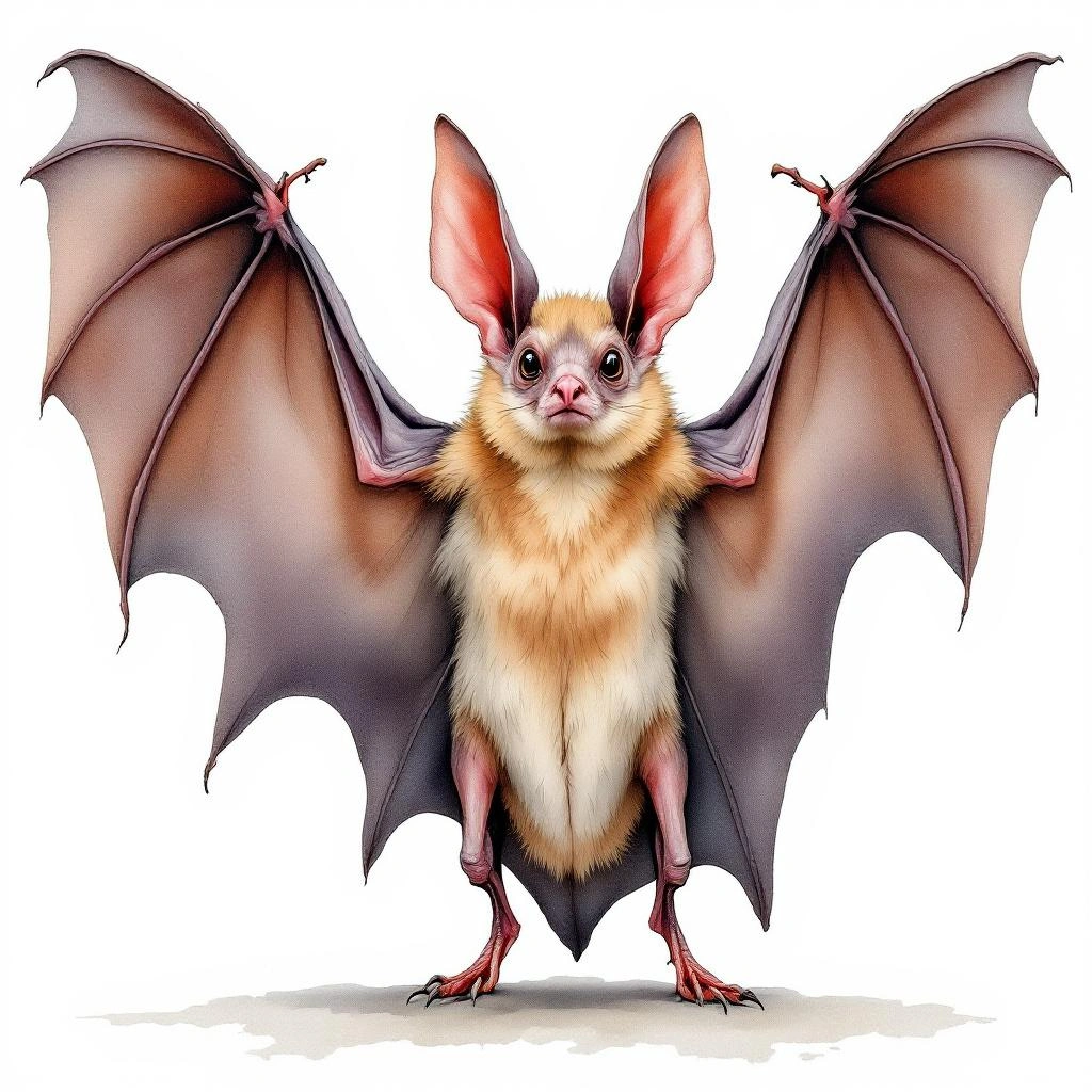 Watercolor illustration of Decken's Horseshoe Bat (Rhinolophus deckenii)
