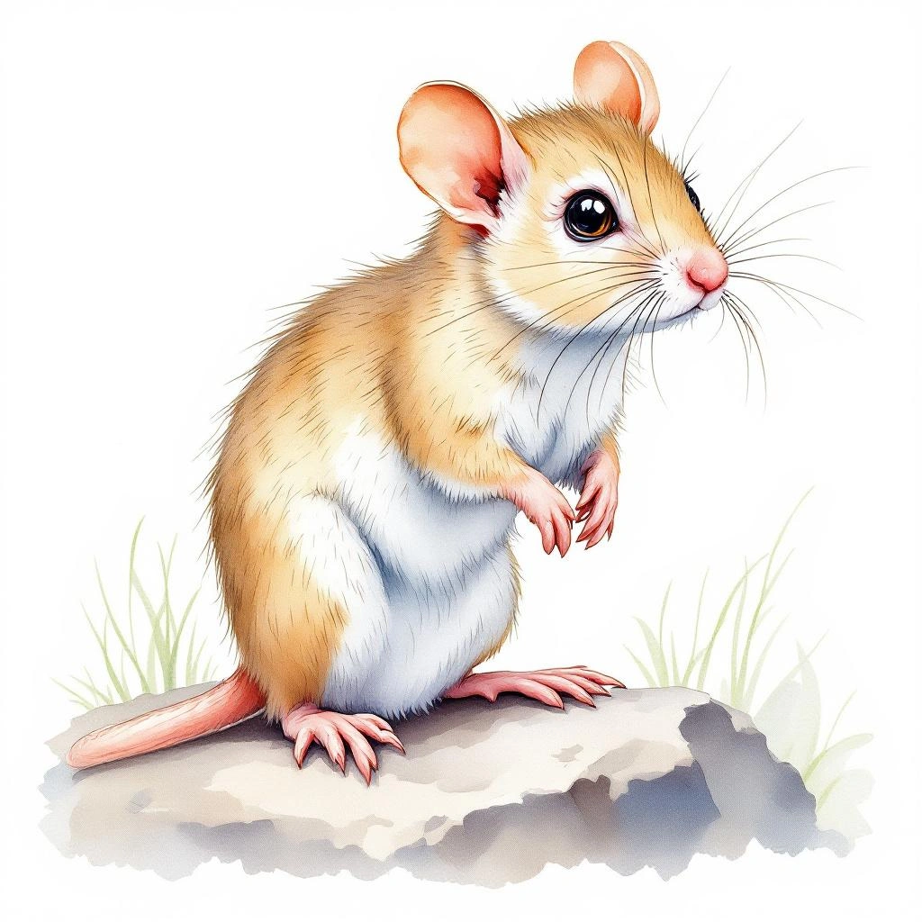 Watercolor illustration of Delicate Pygmy Rice Rat (Oligoryzomys delicatus)