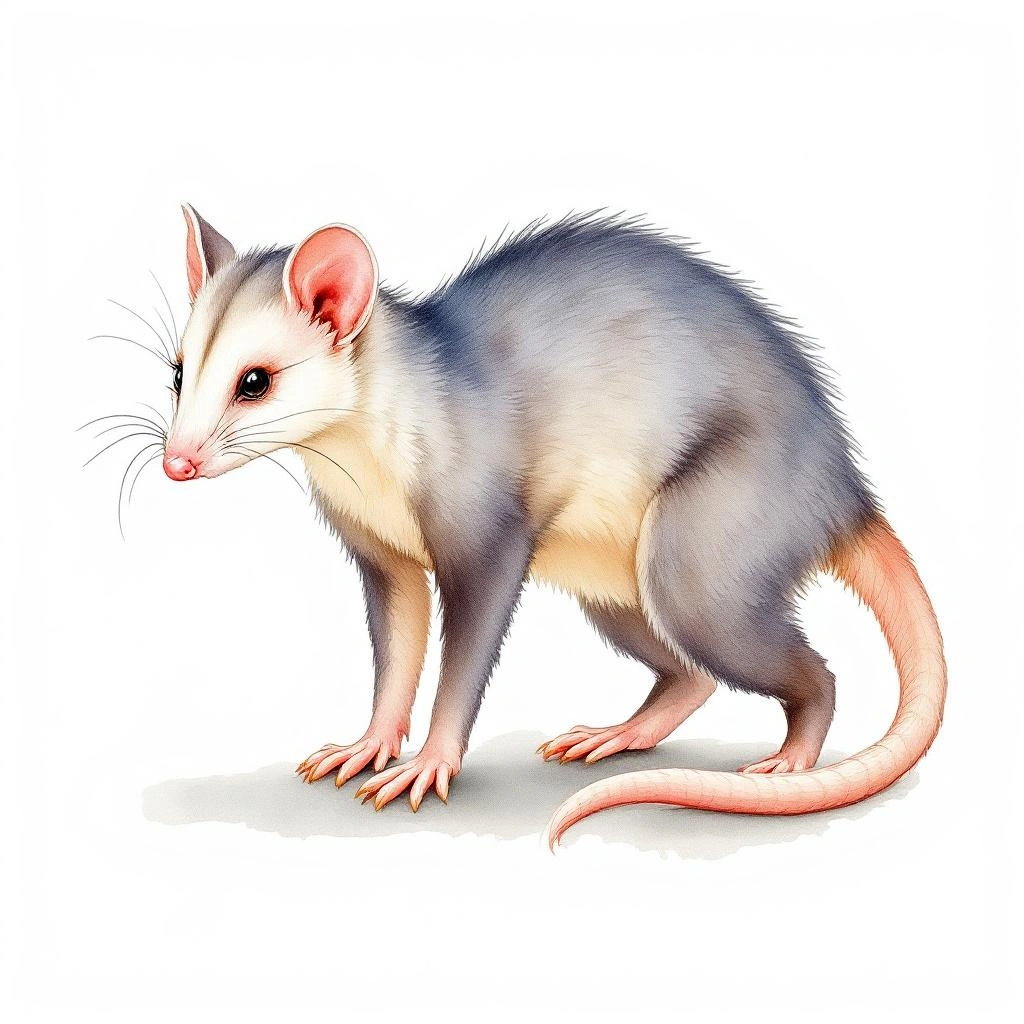 Watercolor illustration of Delicate Slender Opossum (Marmosops parvidens)