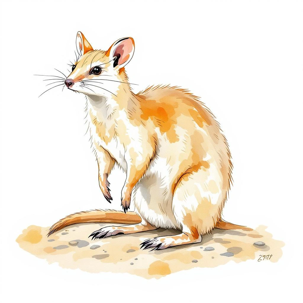 Watercolor illustration of Wüstenlangnasenbeutler (Perameles eremiana)