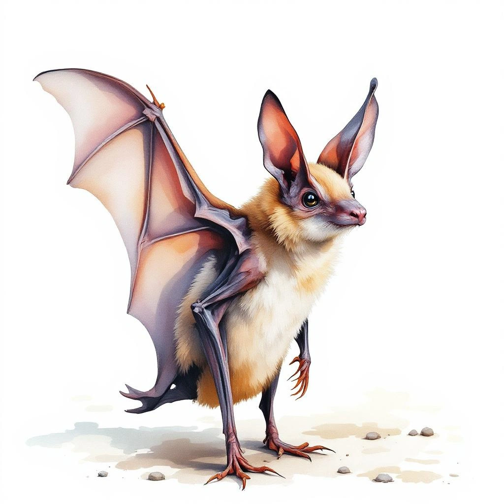 Watercolor illustration of Oreillard d'Hemprich (Otonycteris hemprichii)