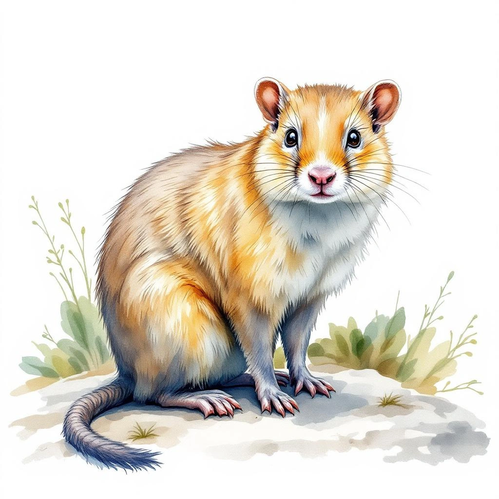 Watercolor illustration of Kuba-Baumratte (Capromys pilorides)