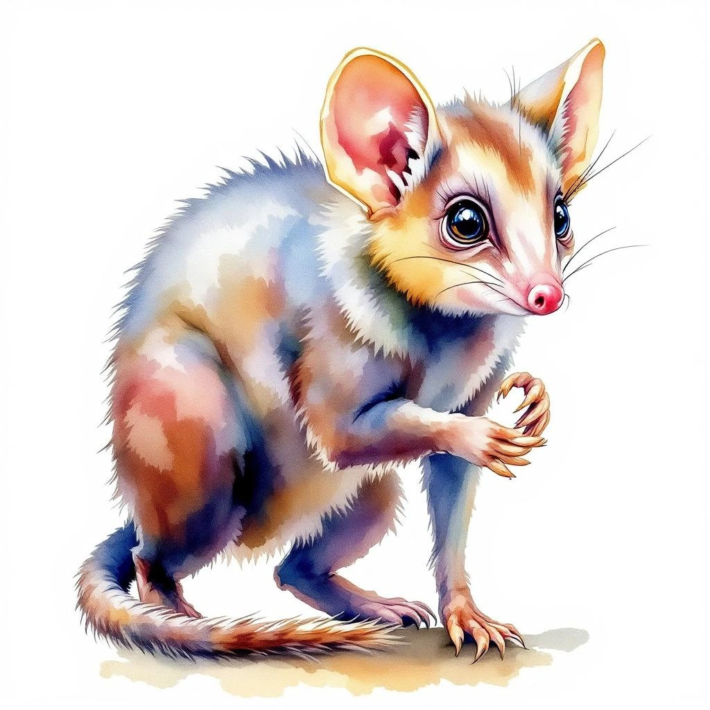 Watercolor illustration of Diani Dwarf Galago (Paragalago cocos)