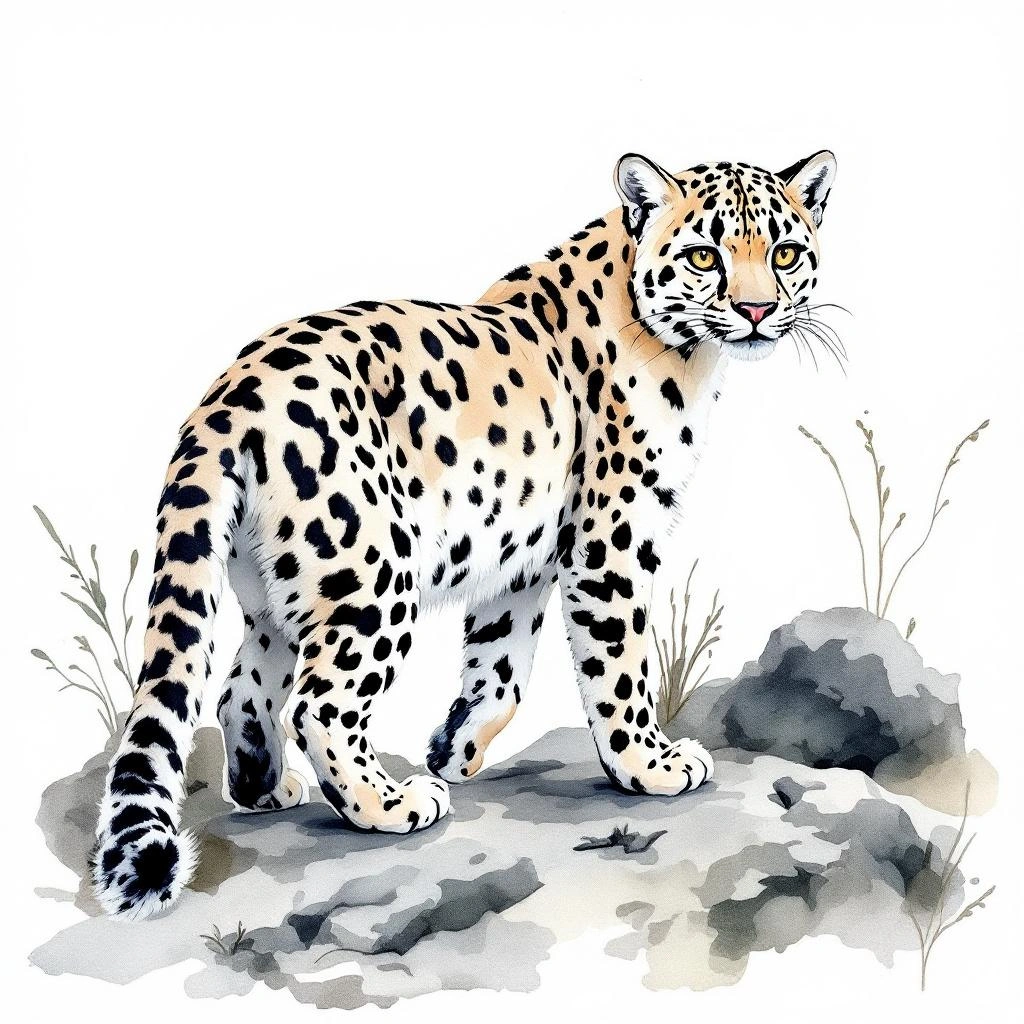 Watercolor illustration of Diardi’s Clouded Leopard (Neofelis diardi)