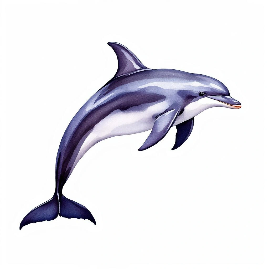 Watercolor illustration of Delfín Obscuro (Lagenorhynchus obscurus)