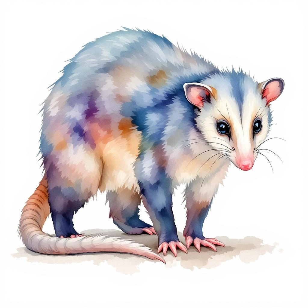 Watercolor illustration of Dusky Slender Opossum (Marmosops fuscatus)
