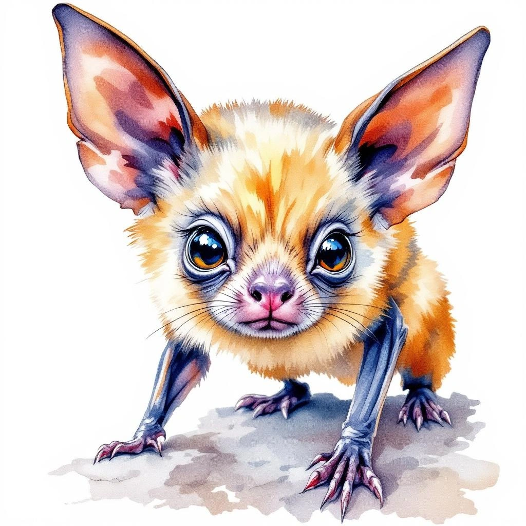 Watercolor illustration of Dwarf Dog-faced Bat (Molossops temminckii)