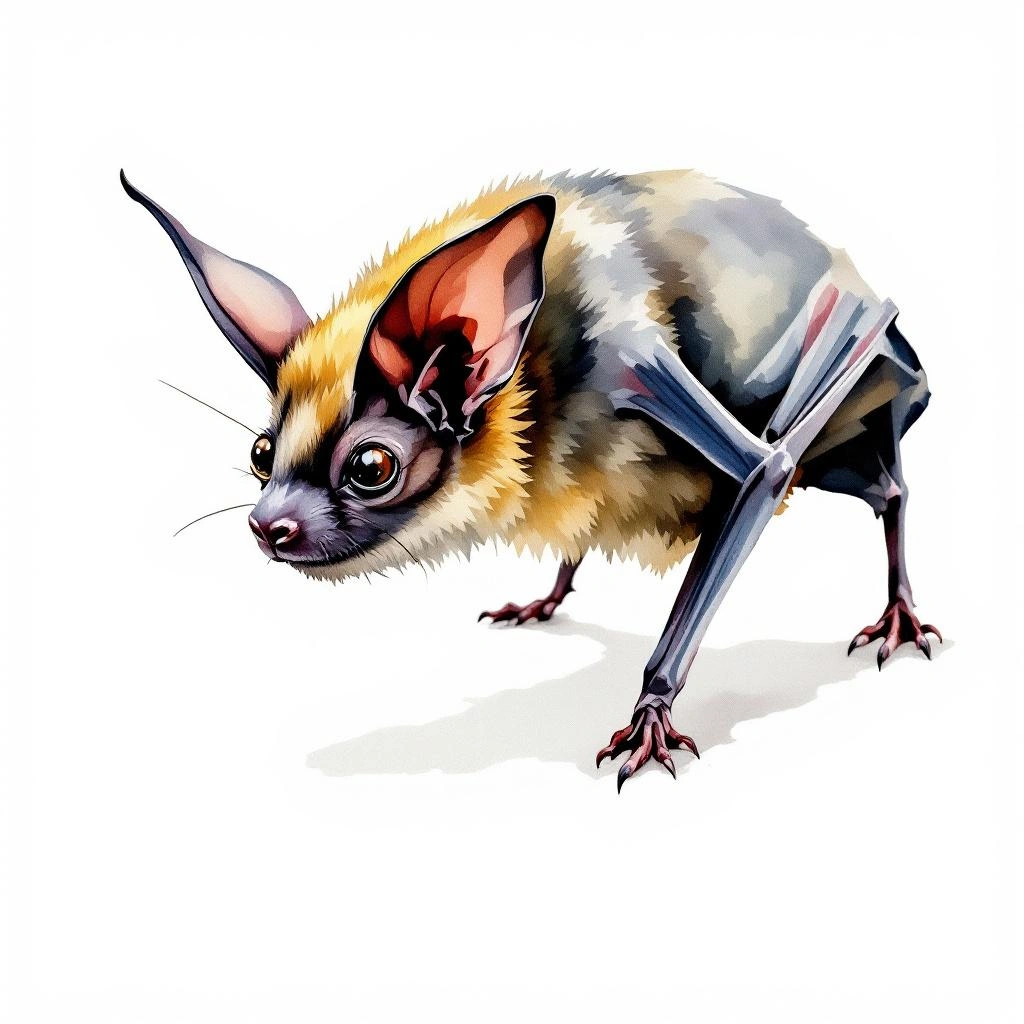Watercolor illustration of Dwarf Free-tailed Bat (Mops nanulus)