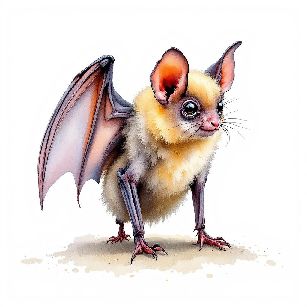 Watercolor illustration of Dwarf Fruit-eating Bat (Artibeus gnomus)
