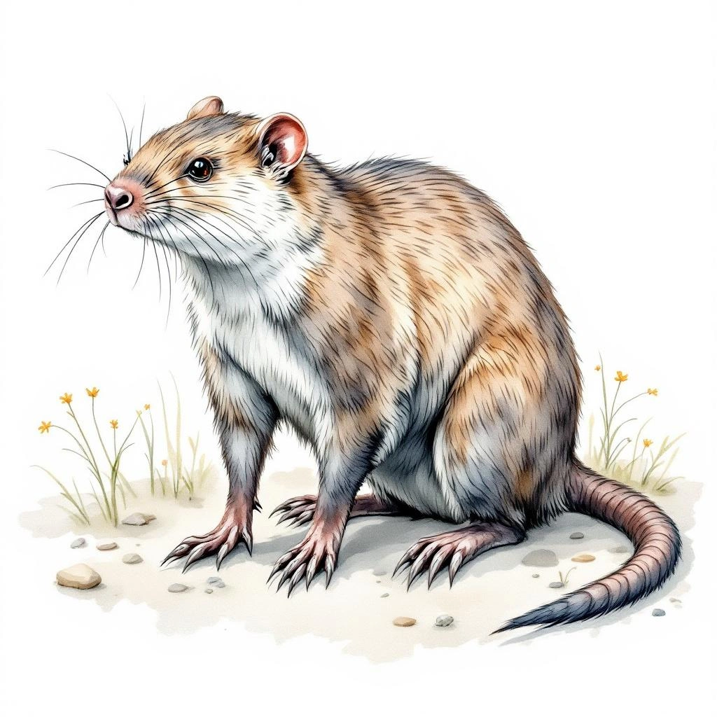 Watercolor illustration of Eastern Mole (Scalopus aquaticus)