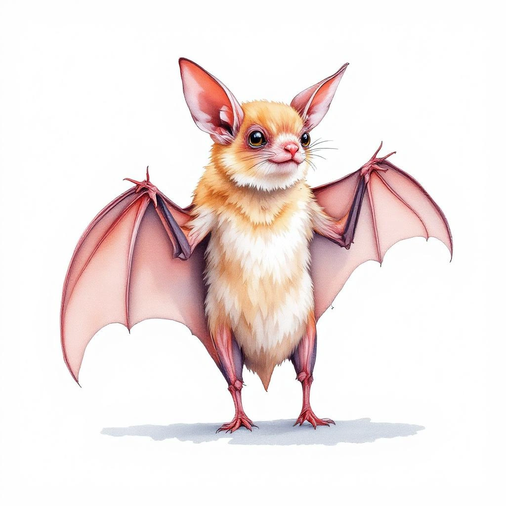 Watercolor illustration of Eastern Red Bat (Lasiurus borealis)