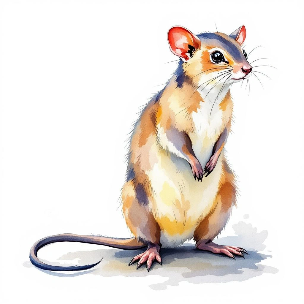 Watercolor illustration of Ecuadoran Oryzomys (Oreoryzomys balneator)