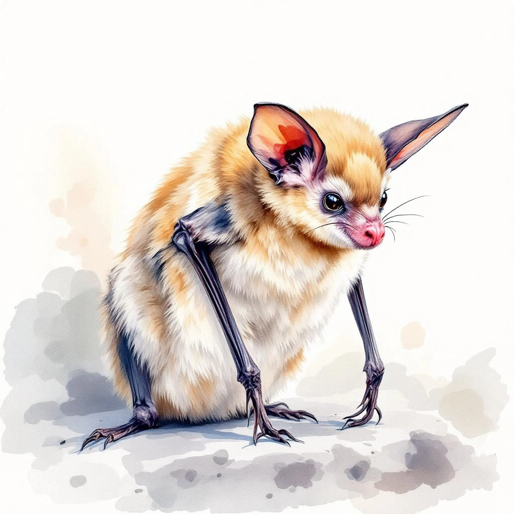 Watercolor illustration of Ega Long-tongued Bat (Scleronycteris ega)