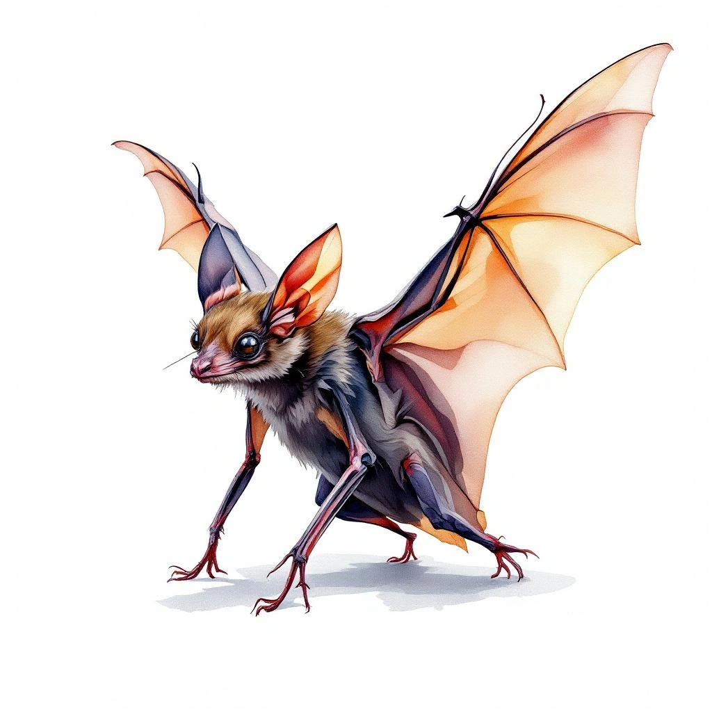 Watercolor illustration of Eger’s Long-fingered Bat (Miniopterus egeri)