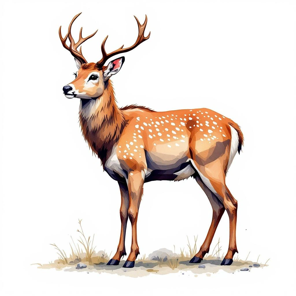 Watercolor illustration of Eld's Deer (Rucervus eldii)