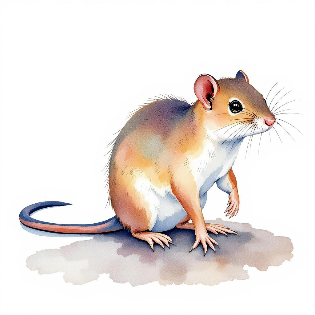 Watercolor illustration of Elegant Water Shrew (Nectogale elegans)