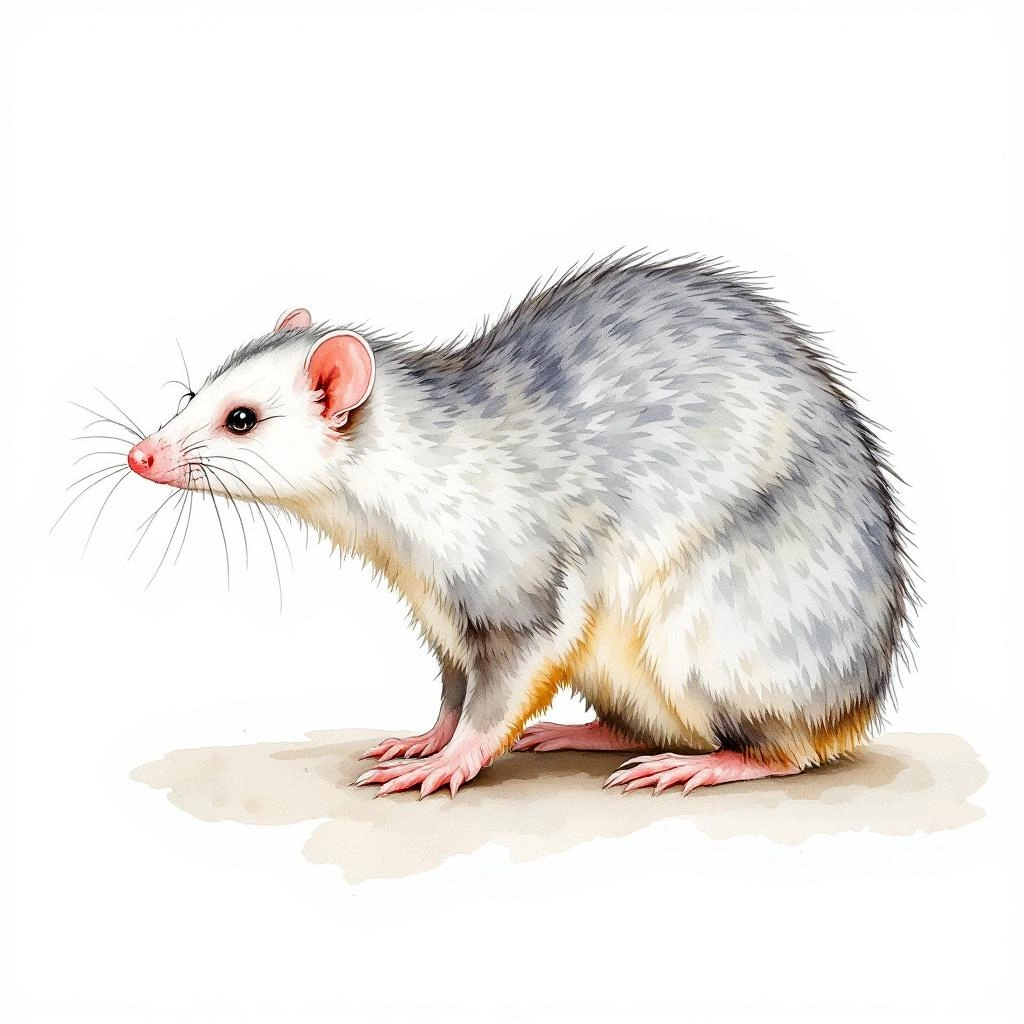 Watercolor illustration of Emilia s Gracile Opossum (Gracilinanus emiliae)