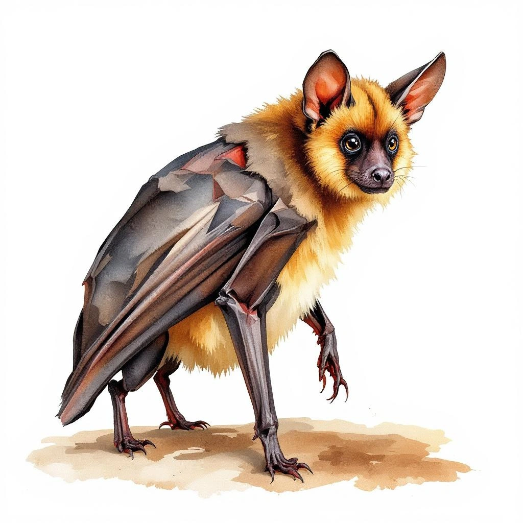 Watercolor illustration of Equatorial Dog-faced Bat (Cabreramops aequatorianus)